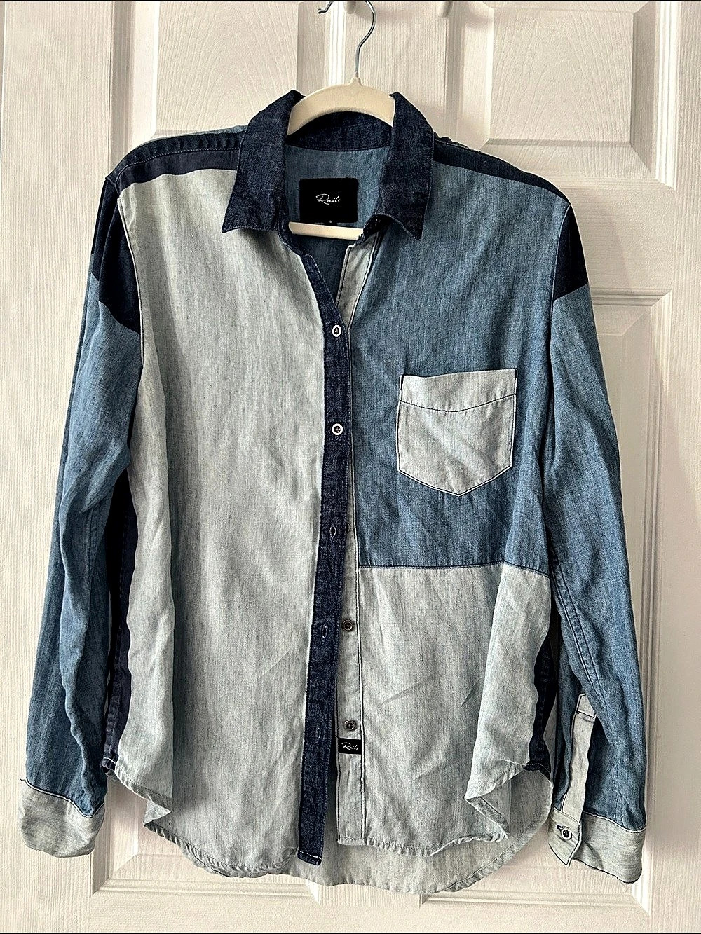 Rails Zoey Color Block Shirt Blue & White Small Like New